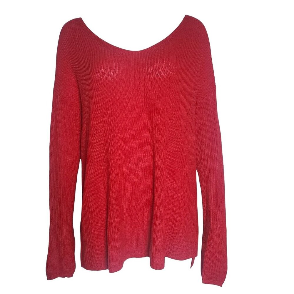 A.N.A. Sweater Womens Size L Large Solid All Red Pullover Knit Oversized Knit‎